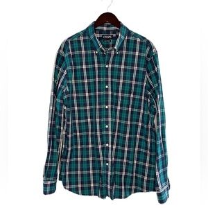 Chaps Easy Care Blue and Green Plaid Button Down Shirt